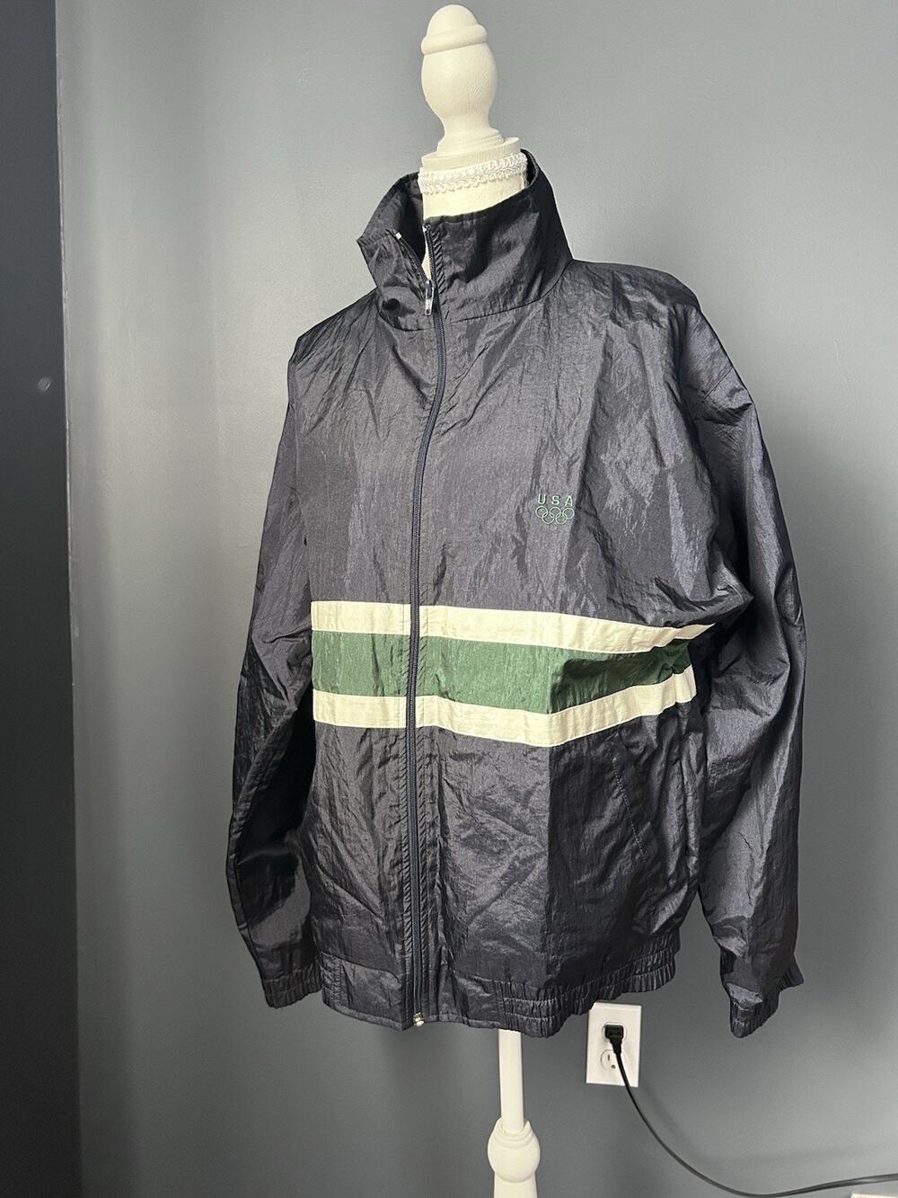 Vintage USA Olympic JC Penny's Navy Track Jacket S Lightweight Zip Retro 1990s